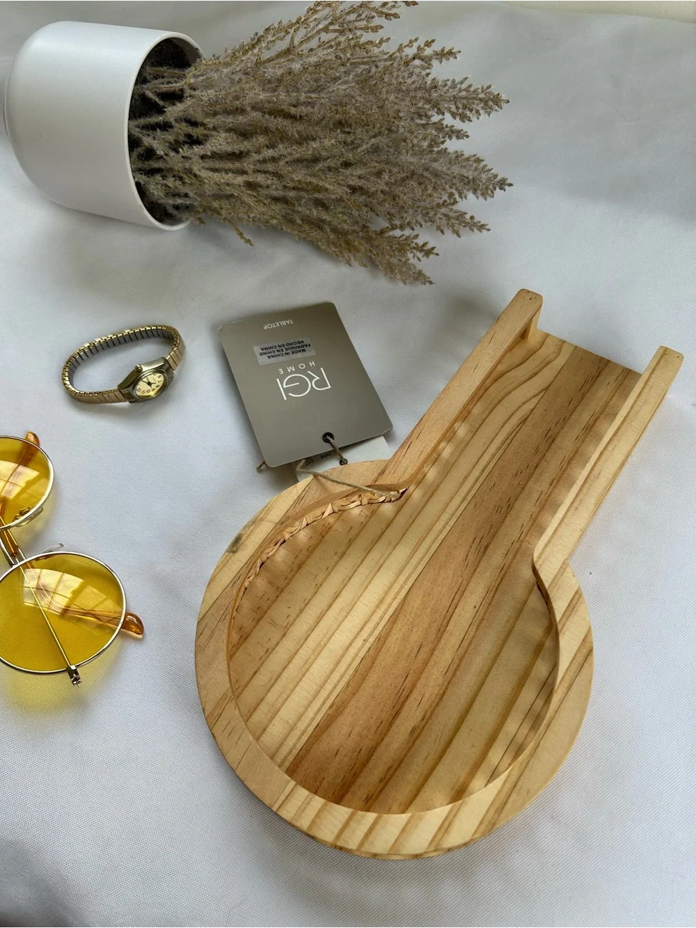 RGI home table top Wooden Round Tray with Handle - Natural Pine Home Accents NWT